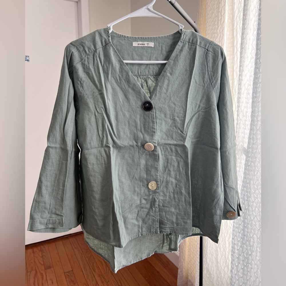 linen blouse long sleeves mint green